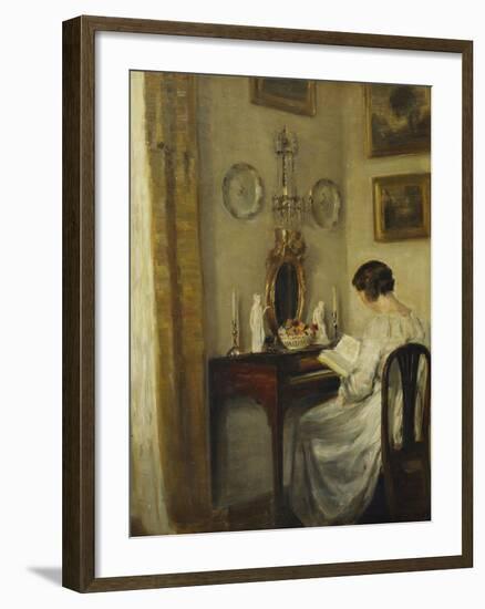 An Interior with a Girl Reading at a Desk-Carl Holsoe-Framed Giclee Print