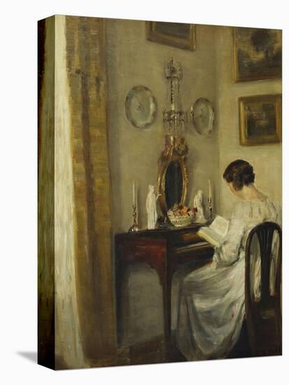 An Interior with a Girl Reading at a Desk-Carl Holsoe-Stretched Canvas