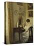 An Interior with a Girl Reading at a Desk-Carl Holsoe-Stretched Canvas