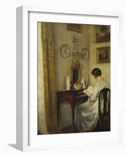 An Interior with a Girl Reading at a Desk-Carl Holsoe-Framed Giclee Print