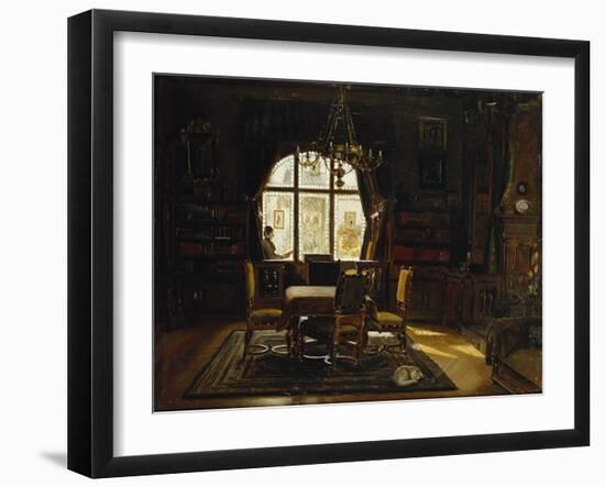 An Interior with a Lady Reading by a Window-Rudolf Konopa-Framed Giclee Print