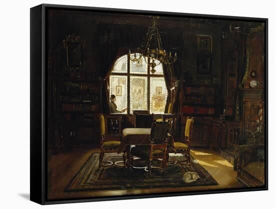 An Interior with a Lady Reading by a Window-Rudolf Konopa-Framed Stretched Canvas