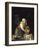 An Interior with a Maid Cleaning Pots-Gabriel Metsu-Framed Giclee Print