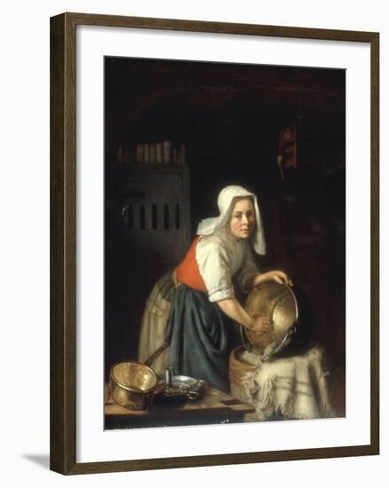 An Interior with a Maid Cleaning Pots-Gabriel Metsu-Framed Giclee Print