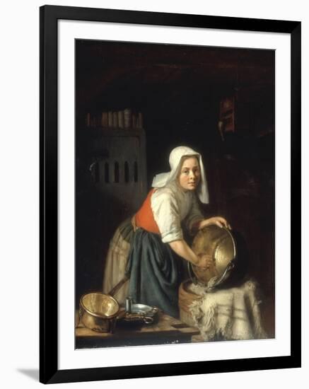 An Interior with a Maid Cleaning Pots-Gabriel Metsu-Framed Giclee Print