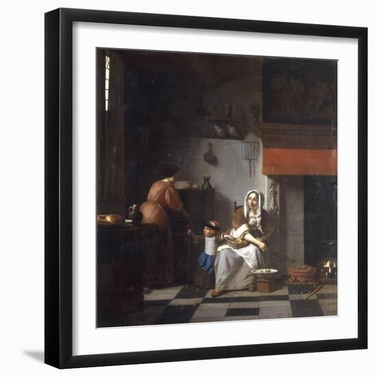 An Interior with a Woman, a Child and a Servant-Pieter de Hooch-Framed Giclee Print