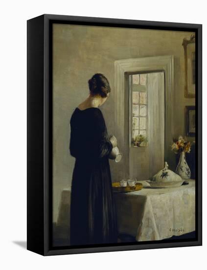 An Interior with a Woman at a Table-Carl Holsoe-Framed Stretched Canvas
