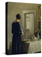 An Interior with a Woman at a Table-Carl Holsoe-Stretched Canvas