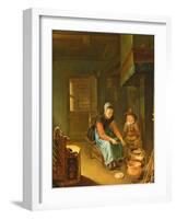 An Interior with a Woman Cooking Pancakes with a Young Boy before a Hearth-Pieter van Slingelandt-Framed Giclee Print