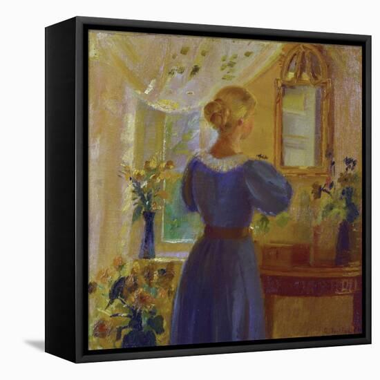 An Interior with a Woman Looking in a Mirror, 1900-Michael Peter Ancher-Framed Stretched Canvas