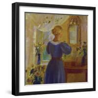 An Interior with a Woman Looking in a Mirror, 1900-Michael Peter Ancher-Framed Giclee Print