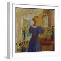 An Interior with a Woman Looking in a Mirror, 1900-Michael Peter Ancher-Framed Giclee Print