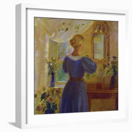 An Interior with a Woman Looking in a Mirror, 1900-Michael Peter Ancher-Framed Giclee Print