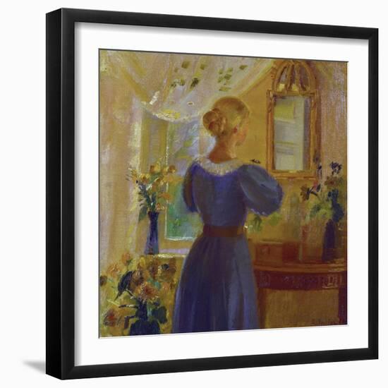 An Interior with a Woman Looking in a Mirror-Anna Kirstine Ancher-Framed Giclee Print