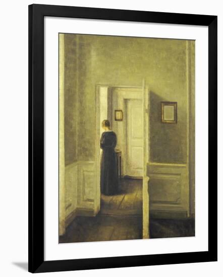 An Interior with a Woman, Painted in 1913-Vilhelm Hammershoi-Framed Giclee Print