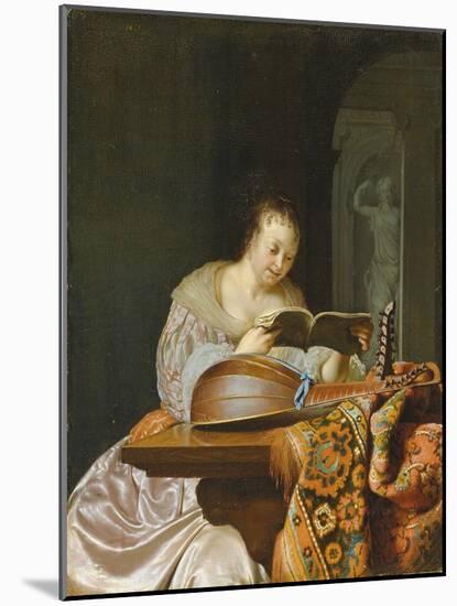 An Interior with a Woman Reading Music at a Partially Draped Table with a Double-Head Lute, 1671 (O-Frans Van Mieris-Mounted Giclee Print