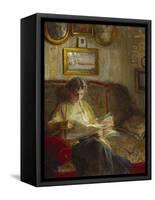 An Interior with a Woman Reading on a Sofa-Bertha Wegmann-Framed Stretched Canvas