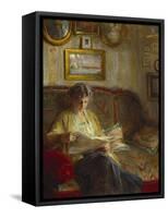 An Interior with a Woman Reading on a Sofa-Bertha Wegmann-Framed Stretched Canvas
