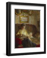 An Interior with a Woman Reading on a Sofa-Bertha Wegmann-Framed Giclee Print