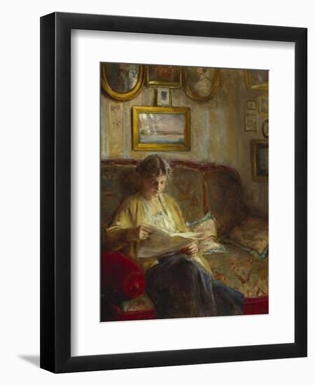 An Interior with a Woman Reading on a Sofa-Bertha Wegmann-Framed Giclee Print