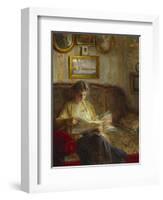 An Interior with a Woman Reading on a Sofa-Bertha Wegmann-Framed Giclee Print