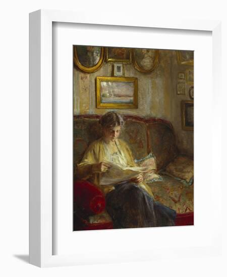 An Interior with a Woman Reading on a Sofa-Bertha Wegmann-Framed Giclee Print