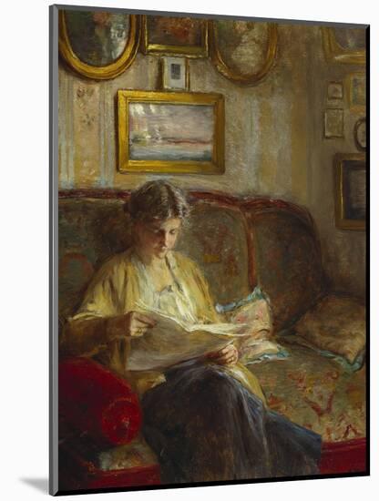 An Interior with a Woman Reading on a Sofa-Bertha Wegmann-Mounted Giclee Print