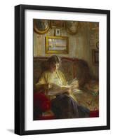 An Interior with a Woman Reading on a Sofa-Bertha Wegmann-Framed Giclee Print