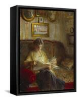 An Interior with a Woman Reading on a Sofa-Bertha Wegmann-Framed Stretched Canvas