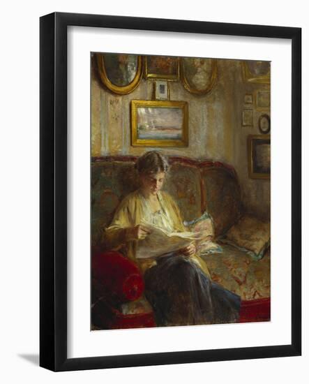 An Interior with a Woman Reading on a Sofa-Bertha Wegmann-Framed Giclee Print