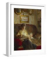 An Interior with a Woman Reading on a Sofa-Bertha Wegmann-Framed Giclee Print