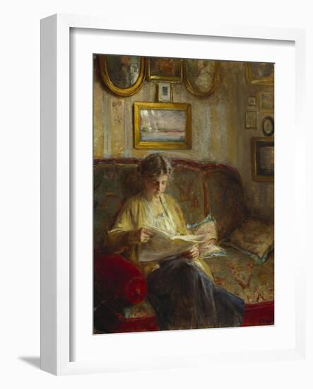 An Interior with a Woman Reading on a Sofa-Bertha Wegmann-Framed Giclee Print