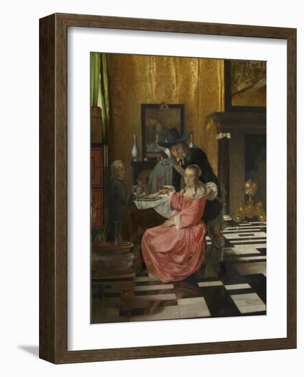 An Interior, with a Woman Refusing a Glass of Wine, C. 1660-null-Framed Giclee Print