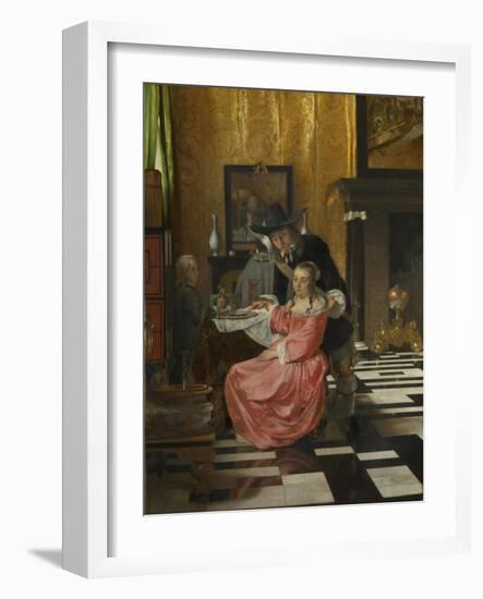 An Interior, with a Woman Refusing a Glass of Wine, C. 1660-null-Framed Giclee Print