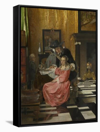 An Interior, with a Woman Refusing a Glass of Wine, C. 1660-null-Framed Stretched Canvas