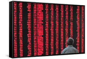 An Investor Looks at an Electronic Board Showing Stock Information, Shanxi Province-Stringer Shanghai-Framed Stretched Canvas