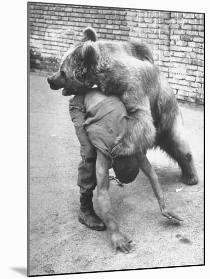 An Iranian Performace of a Man Wrestling a Bear in Public-Dmitri Kessel-Mounted Photographic Print