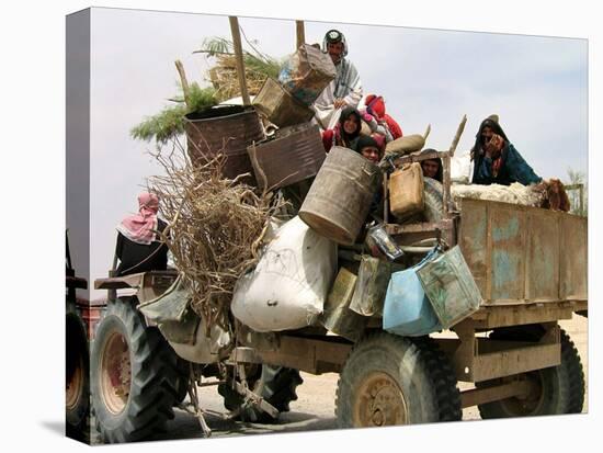 An Iraqi Family and Their Sheep Ride on Their Tractor to Fetch Water Outside the Town of Najaf-null-Stretched Canvas