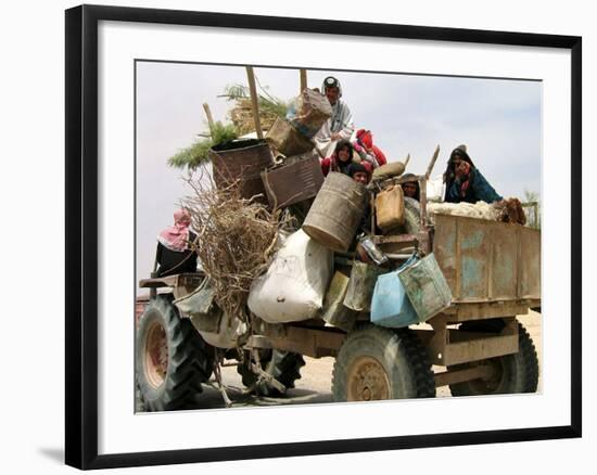 An Iraqi Family and Their Sheep Ride on Their Tractor to Fetch Water Outside the Town of Najaf-null-Framed Photographic Print