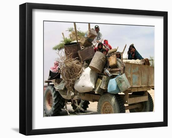 An Iraqi Family and Their Sheep Ride on Their Tractor to Fetch Water Outside the Town of Najaf-null-Framed Photographic Print