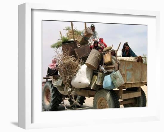 An Iraqi Family and Their Sheep Ride on Their Tractor to Fetch Water Outside the Town of Najaf-null-Framed Photographic Print