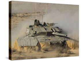 An Israel Defense Force Magach 7 Main Battle Tank in the Negev Desert-Stocktrek Images-Stretched Canvas