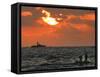 An Israeli Warship, Rear, Patrols on the Horizon as Palestinian Fishermen-null-Framed Stretched Canvas