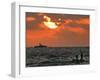 An Israeli Warship, Rear, Patrols on the Horizon as Palestinian Fishermen-null-Framed Photographic Print