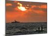 An Israeli Warship, Rear, Patrols on the Horizon as Palestinian Fishermen-null-Mounted Photographic Print