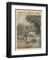 An Italian Farmer and His Truffle-Hunting Pig-null-Framed Art Print