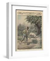 An Italian Farmer and His Truffle-Hunting Pig-null-Framed Art Print