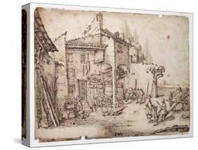 An Italian Farmyard-Jacques Callot-Stretched Canvas