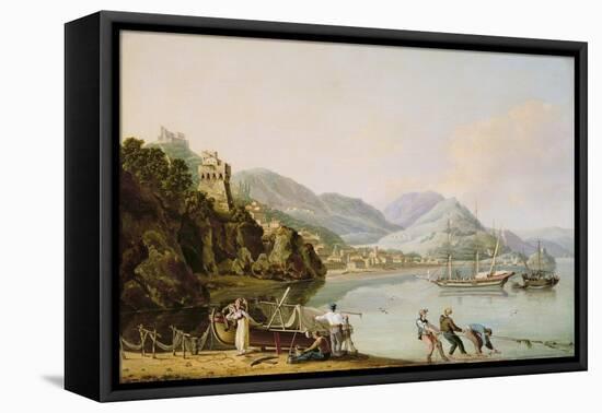 An Italian Harbour with a Genoese Chebec at Anchor-John Thomas Serres-Framed Stretched Canvas