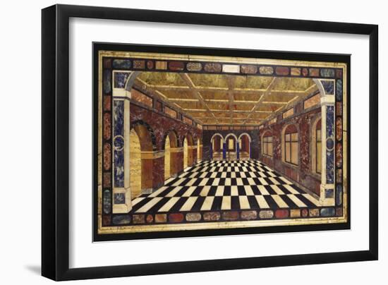 An Italian Pietre Dure Inlaid Marble Table Top Depicting an Interior Scene of a Receding Arcaded Ga-null-Framed Giclee Print